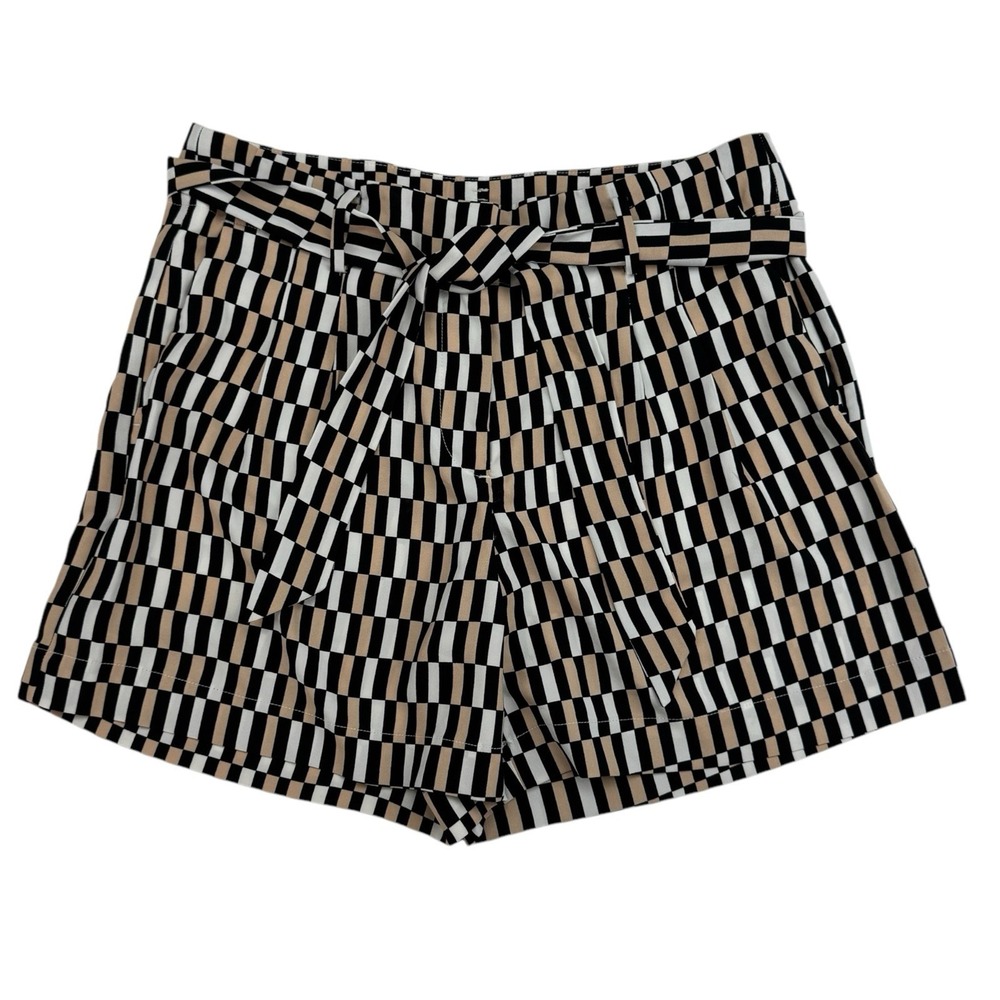 Ann Taylor Factory Multicolor Geometric High Waisted Shorts Belt Tie Waist Sz 6